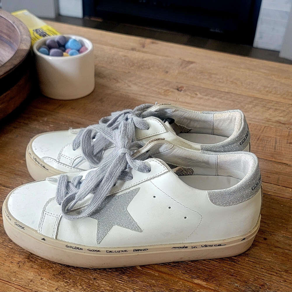 Golden Goose White Sneakers with Gray Star